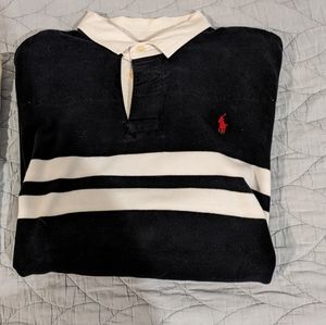 Black & White Striped Polo Rugby - XL